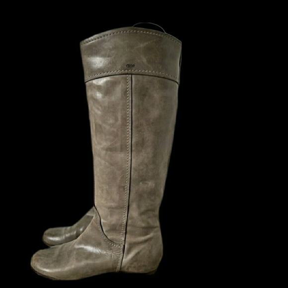 Chloe Knee-High Heloise Grey Leather Boots - Embossed Logo, Classic Equestrian - Picture 2 of 8